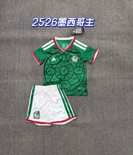 Youth Uniform Kids Kit 2026 Mexico Home Soccer Jersey Shorts Child Football Set
