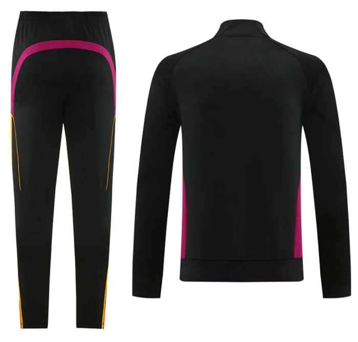 Adult 2025-2026 AS Roma Black Soccer Jacket and Long Pants Football Tracksuit