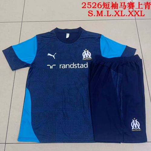 Adult Uniform 2025-2026 Marseille Dark Blue Soccer Training Jersey and Shorts Football Kits