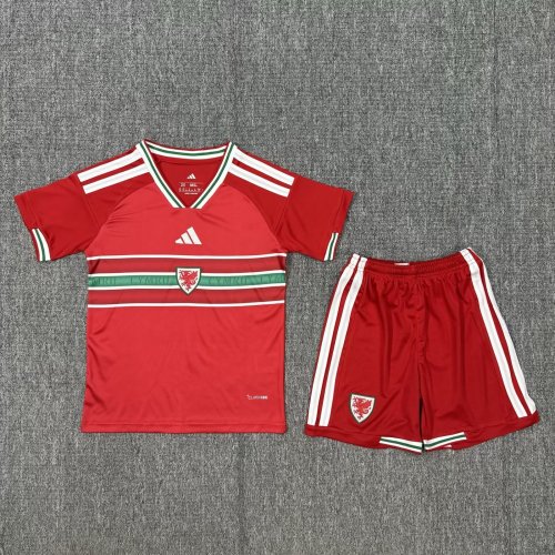 Youth Uniform Kids Kit Wales 2026 Home Soccer Jersey Shorts Child Welsh Football Set