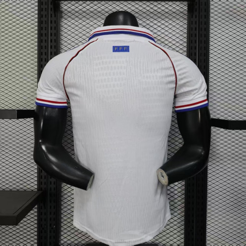 with Front Lettering Player Version Retro Jersey 1998 France Away White Soccer Jersey Vintage Football Shirt
