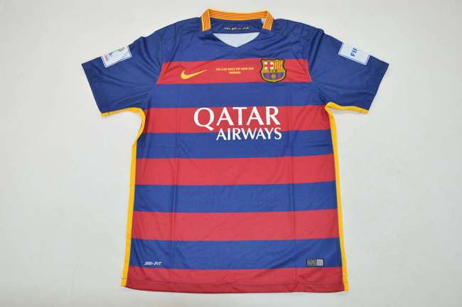 with Front Lettering+Club World Cup Patch Retro Jersey 2015-2016 Barcelona Club World Cup Final Home Soccer Jersey Vintage Football Shirt