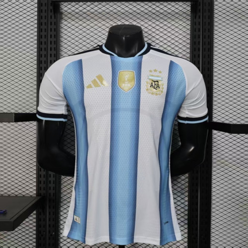 with Golden Front Patch Player Version 2026 Argentina Home Soccer Jersey Camisetas de Futbol