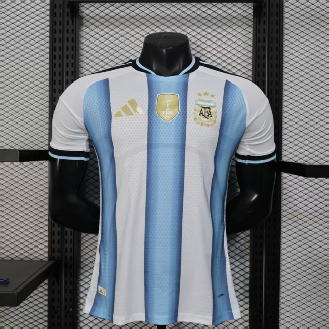 with Golden Front Patch Player Version 2026 Argentina Home Soccer Jersey Camisetas de Futbol