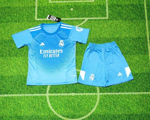 Youth Uniform Kids Kit 2025-2026 Real Madrid Blue Soccer Jersey Shorts Child Football Set