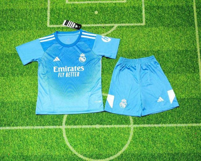 Youth Uniform Kids Kit 2025-2026 Real Madrid Blue Soccer Jersey Shorts Child Football Set