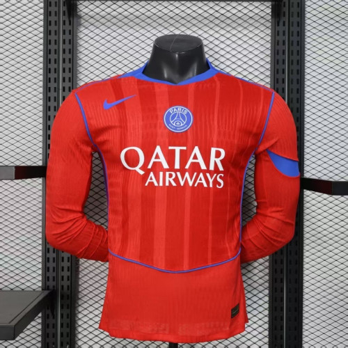 Long Sleeve Player Version 2025-2026 PSG Third Away Red Soccer Jersey Paris Football Maillot