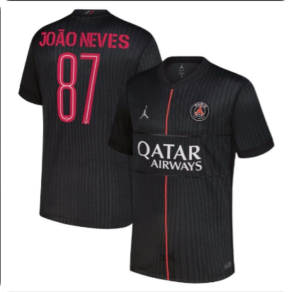 Fan Version 2025-2026 PSG JOAO NEVES 87 Fourth Away Black Soccer Jersey Paris Football Maillot