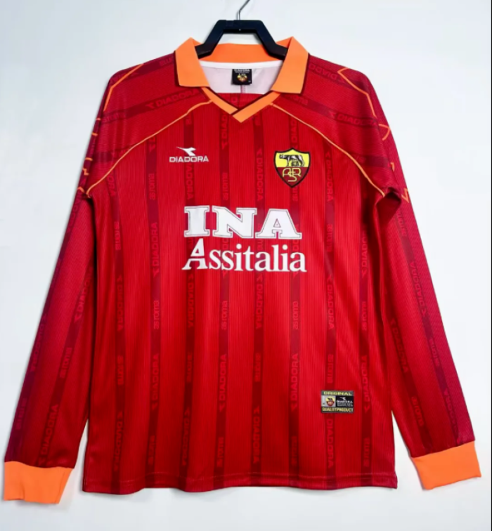 Retro Jersey Long Sleeve As Roma 1999-2000 Home Soccer Jersey Vintage Football Shirt