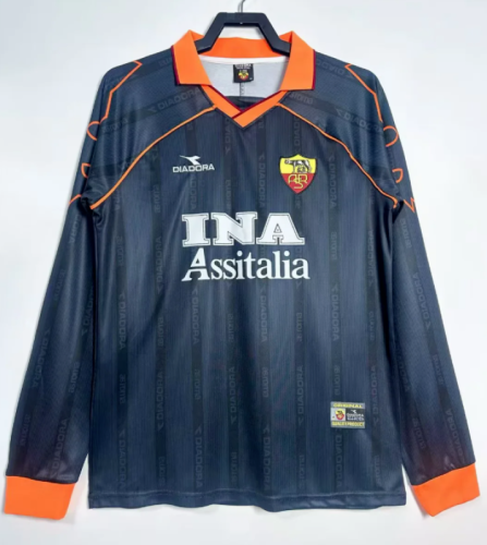 Retro Jersey Long Sleeve As Roma 1999-2000 Away Black Soccer Jersey Vintage Football Shirt
