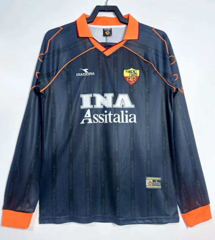 Retro Jersey Long Sleeve As Roma 1999-2000 Away Black Soccer Jersey Vintage Football Shirt