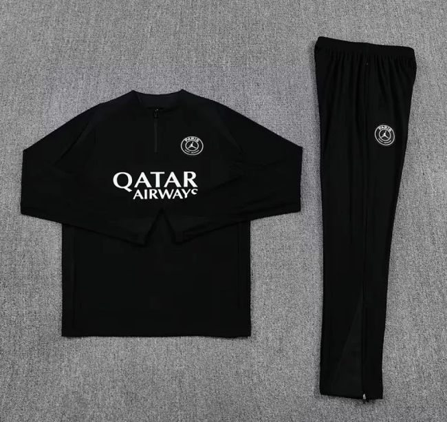 2025-2026 PSG Black Soccer Training Sweater and Pants Football Kit