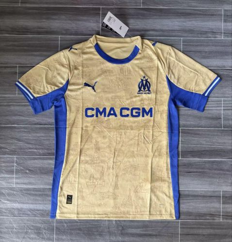 Fan Version 2025-2026 Olympique de Marseille Fourth Away Gold Soccer Jersey Football Shirt