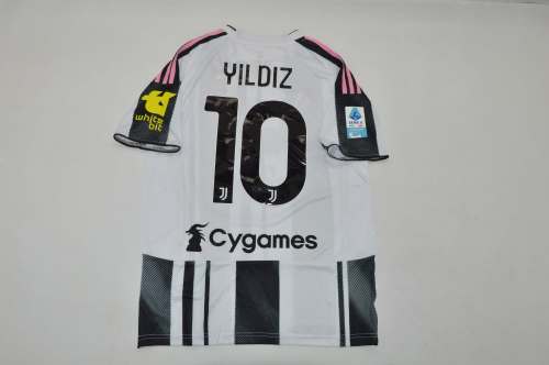 with All Sponor Logos+Serie A Patch Maillot Juve Shirt Fans Version 2025-2026 Juventus YILDIZ 10 Home Soccer Jersey Football Shirt