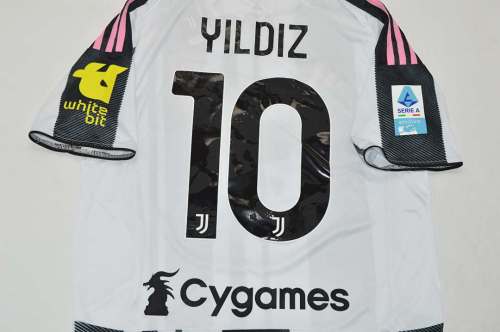 with All Sponor Logos+Serie A Patch Maillot Juve Shirt Fans Version 2025-2026 Juventus YILDIZ 10 Home Soccer Jersey Football Shirt