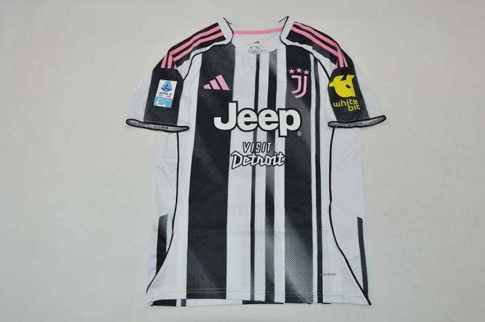 with All Sponor Logos+Serie A Patch Maillot Juve Shirt Fans Version 2025-2026 Juventus YILDIZ 10 Home Soccer Jersey Football Shirt