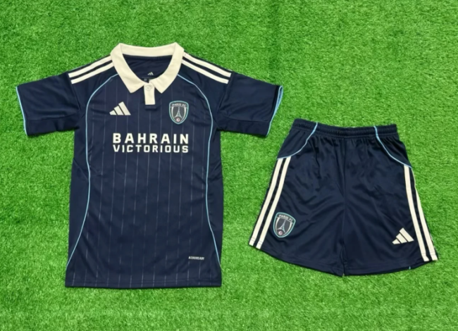 Youth Uniform Kids Kit 2025-2026 PARIS FC Home Soccer Jersey Shorts Child Football Set