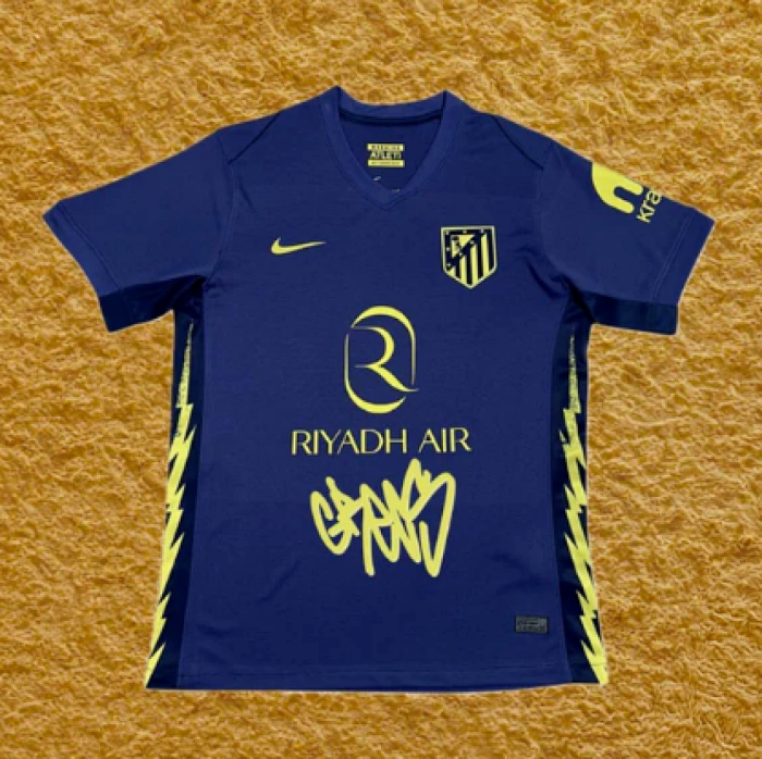 with Speical Fonts Fan Version 2025-2026 Atletico Madrid 2840 Away Dark Blue Soccer Jersey Football Shirt