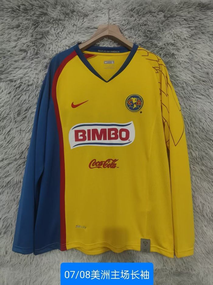 Long Sleeve Retro Jersey 2007-2008 Club America Aguilas Home Soccer Jersey Vintage Football Shirt