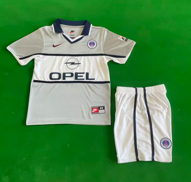 Retro Youth Uniform Kids Kit 2000-2001 PSG Away Grey Soccer Jersey Shorts Vintage Paris Child Football Set