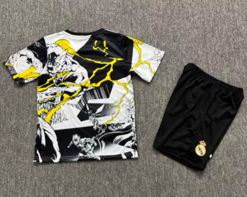 Youth Uniform Kids Kit 2025-2026 Real Madrid Marvel Version Soccer Jersey Shorts Child Football Set