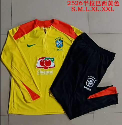 2025-2026 Brazil Yellow/Red Soccer Training Sweater and Pants Football Kit
