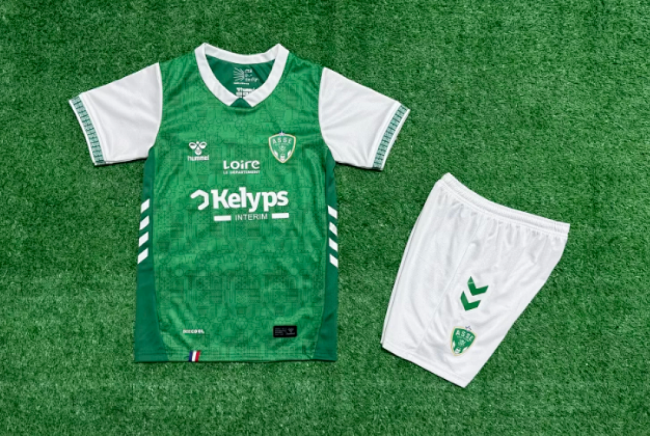 Youth Uniform Kids Kit 2025-2026 Saint-Étienne Home Soccer Jersey Shorts Child Football Set