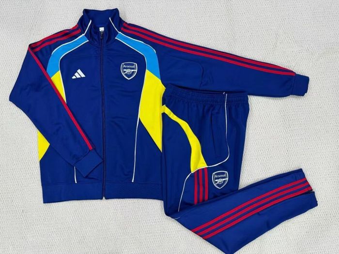 Adult 2025-2026 Arsenal Dark Blue/Yellow Soccer Jacket and Long Pants Football Tracksuit