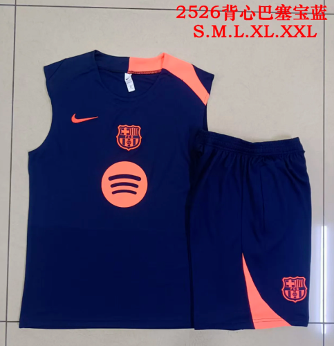 Adult Uniform 2025-2026 Barcelona Dark Blue Soccer Training Vest and Shorts Brasil Football Set