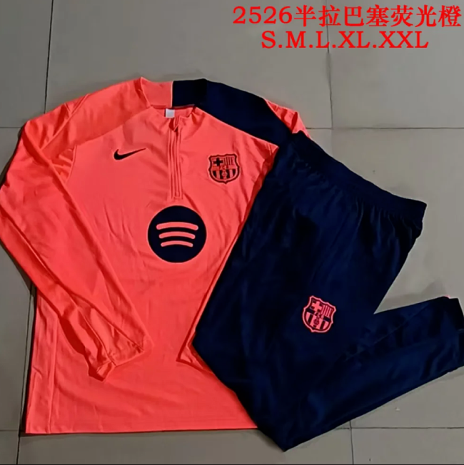 2025-2026 Barcelona Orange/Dark Blue Soccer Training Sweater and Pants Football Kit