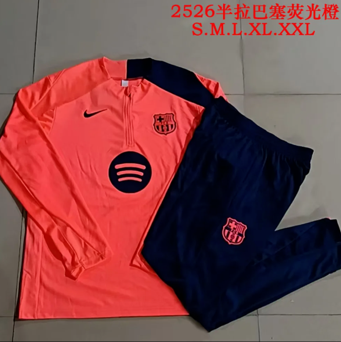 2025-2026 Barcelona Orange/Dark Blue Soccer Training Sweater and Pants Football Kit