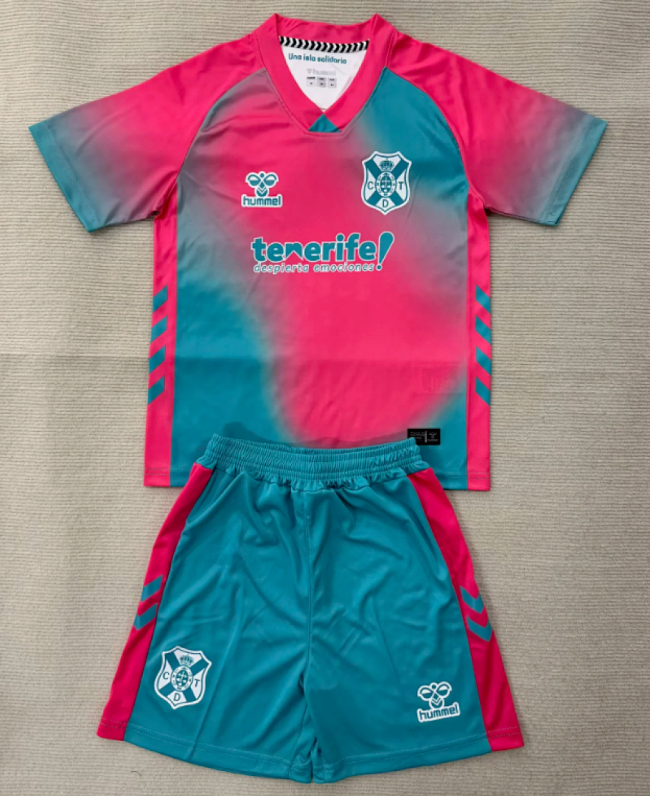 Youth Uniform Kids Kit Tenerife 2025-2026 Away Red Soccer Jersey Shorts Child Football Set