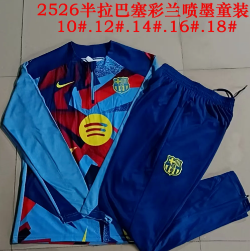 Youth 2025-2026 Barcelona Blue/Red Soccer Training Sweater and Pants Child Football Kit