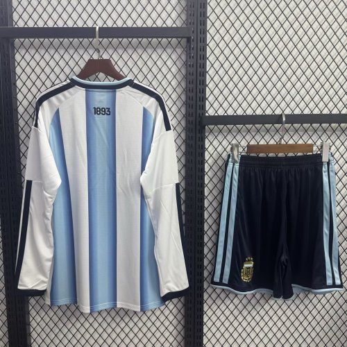 Adult Uniform with FIFA World Champions 2022 Patch Long Sleeve Player Version 2026 Argentina Home Soccer Jersey Shorts Men's Football Kit