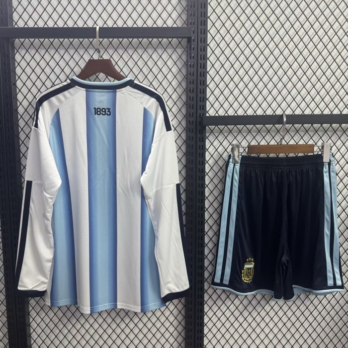Adult Uniform with FIFA World Champions 2022 Patch Long Sleeve Player Version 2026 Argentina Home Soccer Jersey Shorts Men's Football Kit