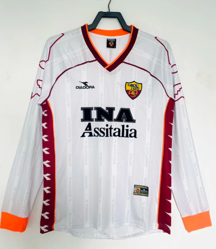 Retro Jersey Long Sleeve As Roma 1999-2000 Away White Soccer Jersey Vintage Football Shirt