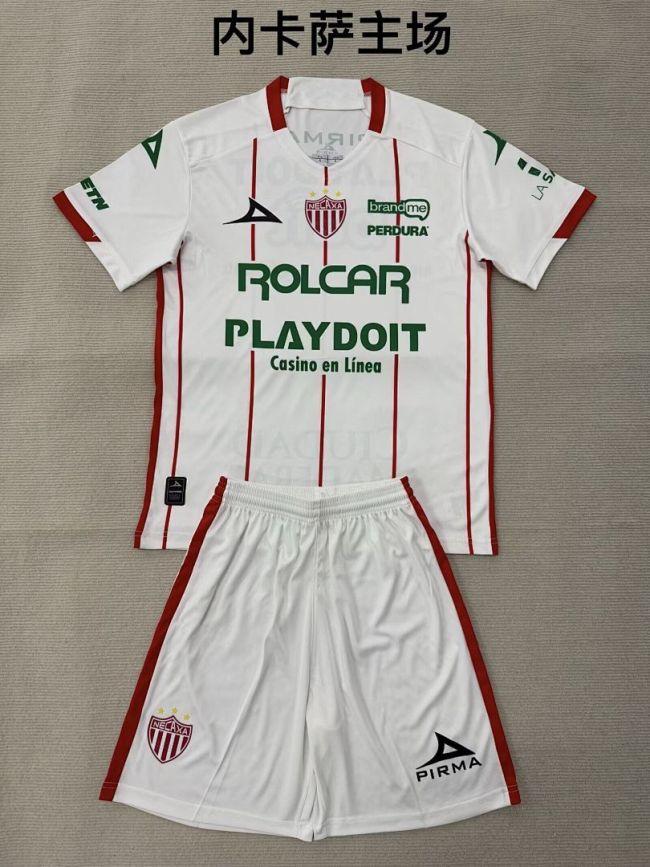 Youth Uniform Kids Kit 2025-2026 Necaxa Away White Soccer Jersey Shorts Child Football Set