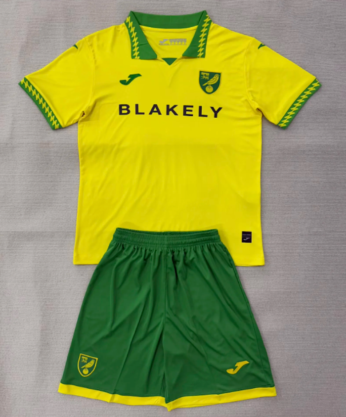 Youth Uniform Kids Kit 2025-2026 Norwich City Home Soccer Jersey Shorts Child Football Set