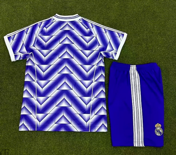 Youth Uniform Kids Kit 2025-2026 Real Madrid Purple/White Soccer Training Jersey Shorts Child Football Set