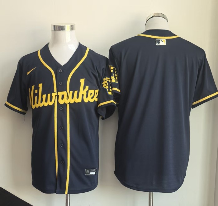 City Edition Milwaukee Brewers Blank Dark Blue Jersey MLB Shirt