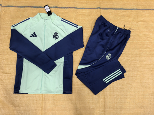 Adult 2025-2026 Real Madrid Blue Soccer Jacket and Long Pants Football Tracksuit