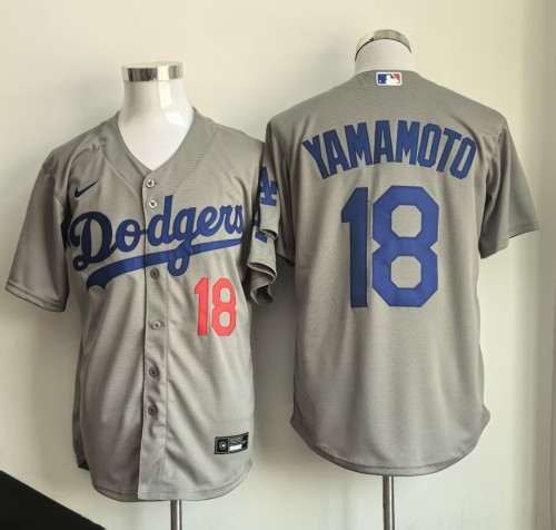 Los Angeles Dodgers YAMAMOTO 18 Grey Cool Base Shirt MLB Jersey