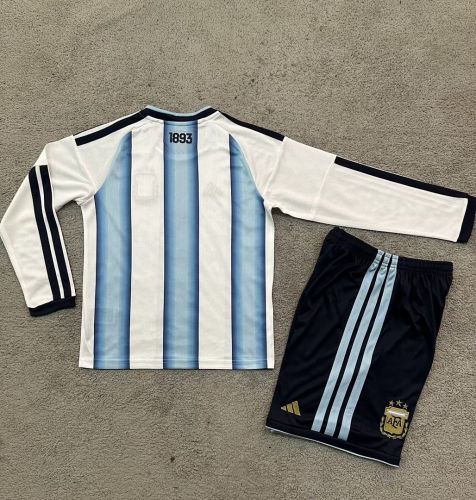 Long Sleeve with FIFA 2022 World Champions Patch Youth Uniform Kids Kit Argentina 2026 Home Soccer Jersey Shorts Child Football Set