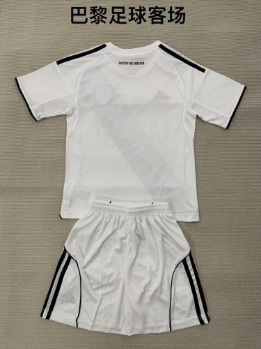 Youth Uniform Kids Kit 2025-2026 PARIS FC Away White Soccer Jersey Shorts Child Football Set