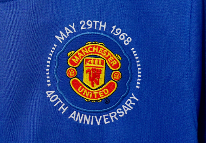 Long Sleeve Retro Jersey 2008-2009 Manchester United Blue 40th Anniversary Soccer Jersey Vintage Football Shirt