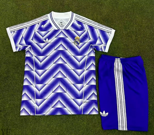 Youth Uniform Kids Kit 2025-2026 Real Madrid Purple/White Soccer Training Jersey Shorts Child Football Set