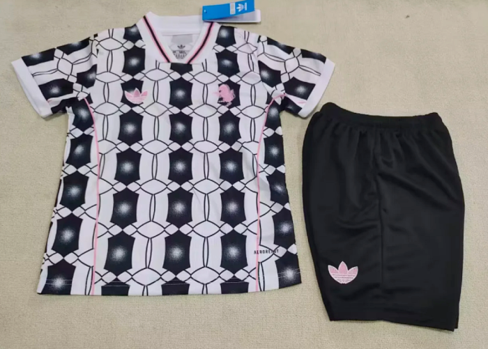 Youth Uniform Kids Kit 2025-2026 Juventus Black/White Soccer Training Jersey Shorts Child Football Set