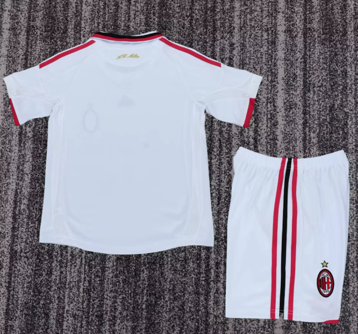 Retro Youth Uniform Kids Kit 2009-2010 AC Milan Away White Soccer Jersey Shorts Vintage Child Football Set