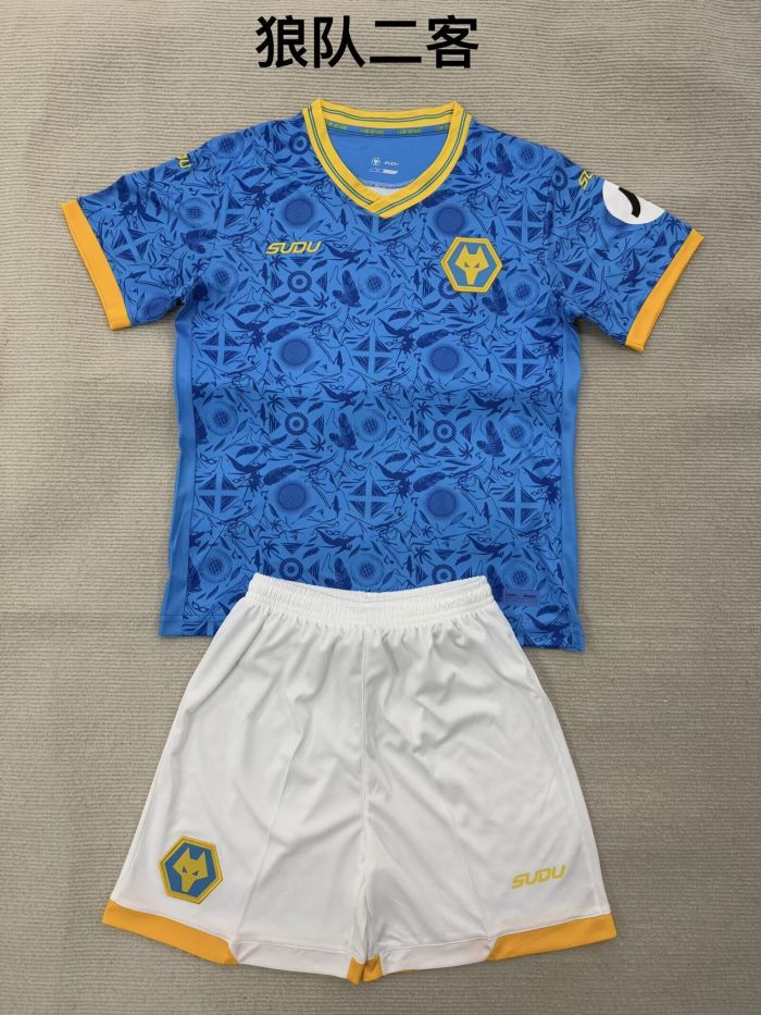 Youth Uniform Kids Kit 2025-2026 Wolverhampton Wanderers Third Away Soccer Jersey Shorts Wolves Child Wolves Football Set