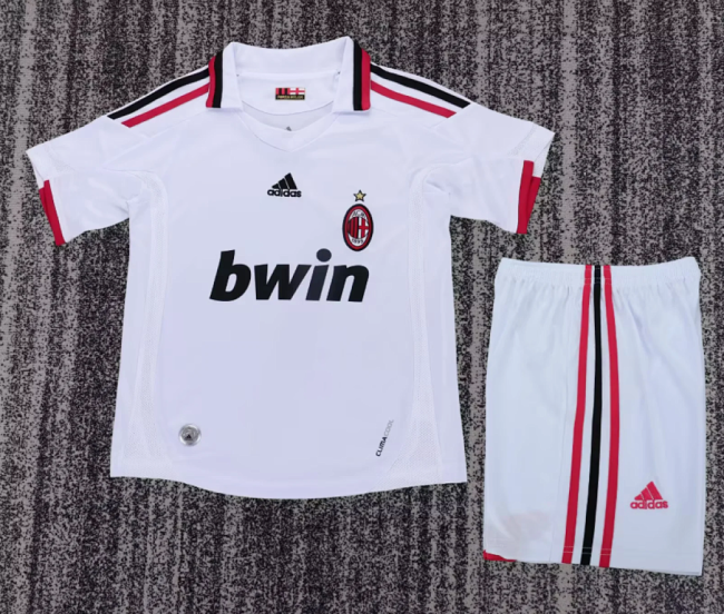 Retro Youth Uniform Kids Kit 2009-2010 AC Milan Away White Soccer Jersey Shorts Vintage Child Football Set